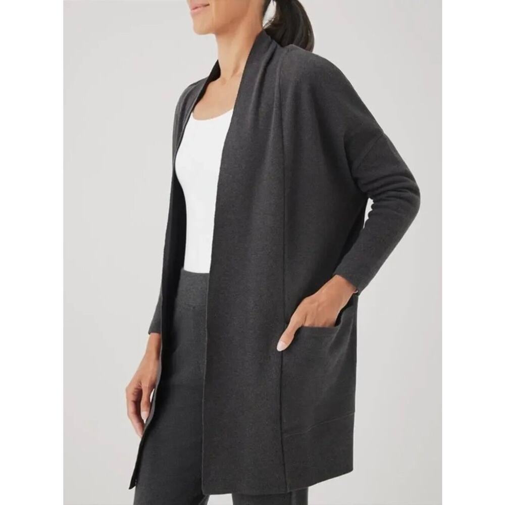 Pact Gray Open Pockets Lounge Organic Cotton Travel Cardigan Sweater- Small